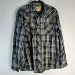 Wrangler Pearl Snap Button Up Shirt Sz XL Black